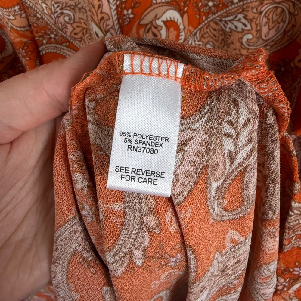 Cato Paisley Lace Up Top Size 18/20W Orange Boho Stretch Comfy Artsy Lightweight - Picture 6 of 9